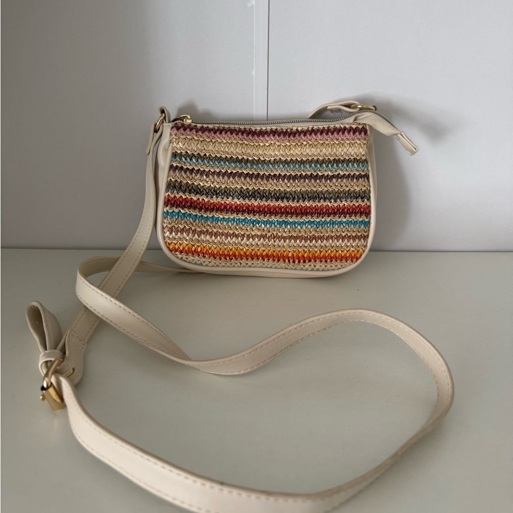wild fable Cream Crossbody with Multicolor Woven Front